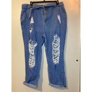 Forever 21 Plus Ripped Jeans with denim belt